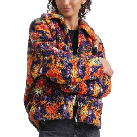 Desigual colorful sherpa fleece teddy bomber by C. Lacroix “Colette” jacket XL - Picture 5 of 16